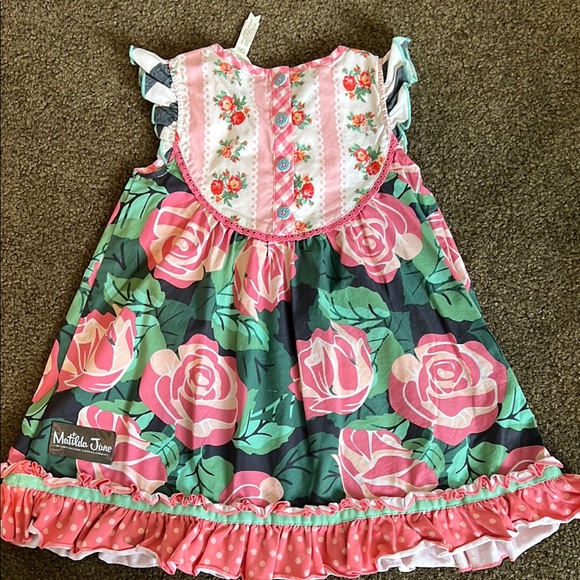 Pink and Green Floral Cap Sleeve Dress - Picture 3 of 3